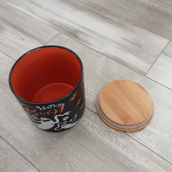 halloween Happy Boo Ghosts Black Ceramic Canister NEW! 5in candy pet treats - Picture 3 of 4